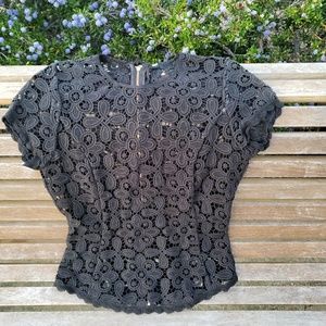 Pretty Black Lace Blouse Shirt Zipper on Back